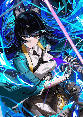 Anime Girl with Blue Energy