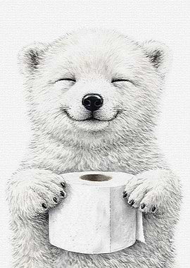 Cute Polar Bear Holding Toilet Paper