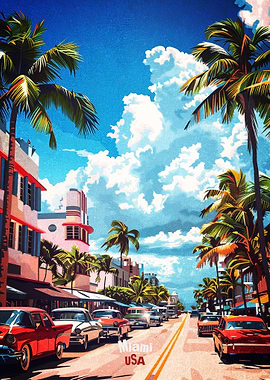 Miami Street Scene Art Poster