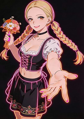 Neon Dirndl Flower Invitation