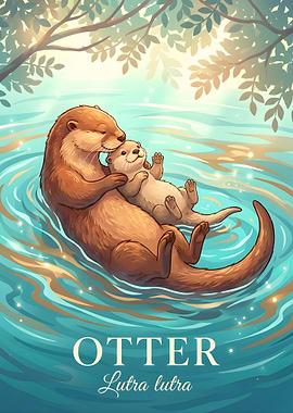 Mother and Baby Otter Floating