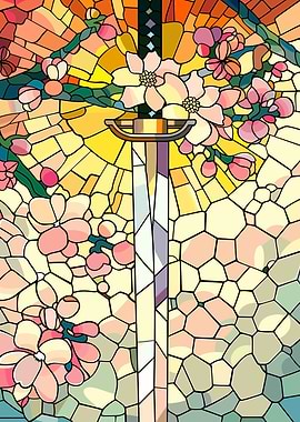 Stained Glass Sword and Flowers