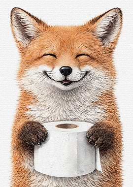 Happy Fox Holding Toilet Paper