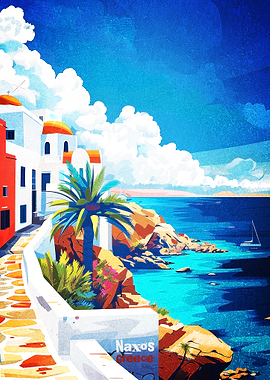 Naxos Greece Coastal Art Poster
