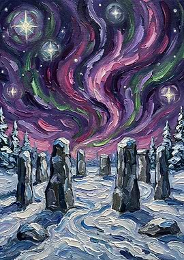 Aurora Borealis Over Stone Circle
