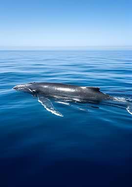 Humpback whale swimming in blue ocean