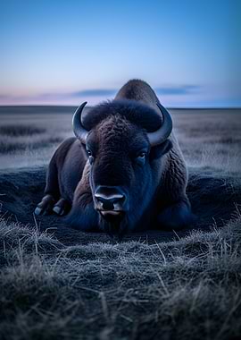 Bison resting at dusk