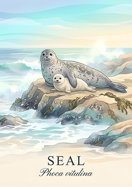 Seal and Pup on Rocky Shore