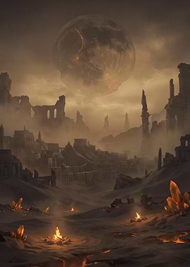 Ancient Desert Ruins Under Shattered Moon