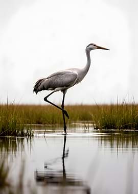 Crane standing in shallow water