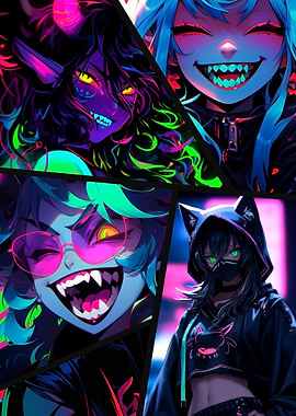 Anime Characters with Neon Accents