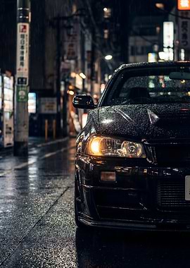 Car JDM Gtr R34 Night Car in Tokyo
