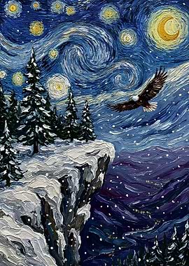 Eagle Flying Over Snowy Landscape