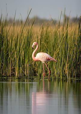 Flamingo in a marsh