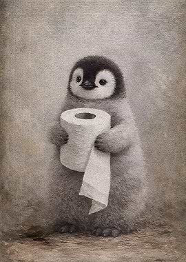 Cute Penguin Holding Toilet Paper