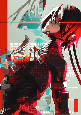 Cyberpunk Anime Character with Glitch Effects