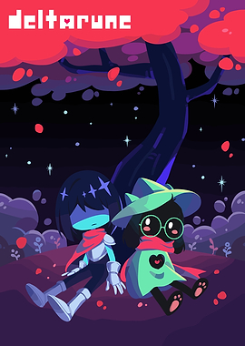 Deltarune Kris and Ralsei under a tree