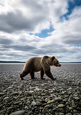 Grizzly Bear on Rocky Shore