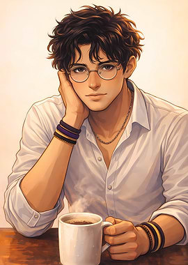 Young man with glasses and coffee