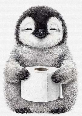 Cute Penguin Holding Toilet Paper