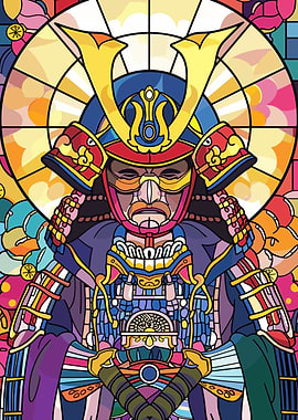 Stained Glass Samurai Warrior
