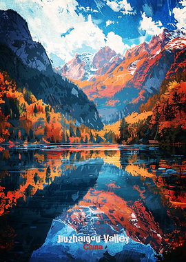 Jiuzhaigou Valley Autumn Reflection Poster