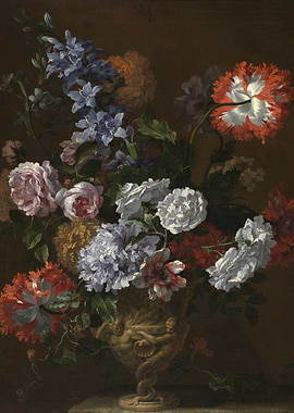 Ornate Vase Filled with Vibrant Flowers