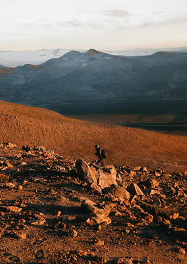 Hiker on a rocky mountain slope
