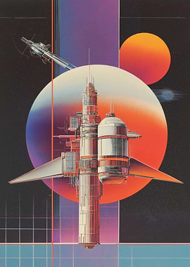 Retro Sci-Fi Space Station and Planet