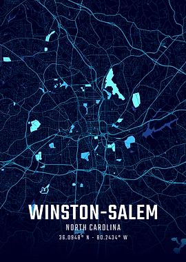 Winston-Salem North Carolina Midnight City Map