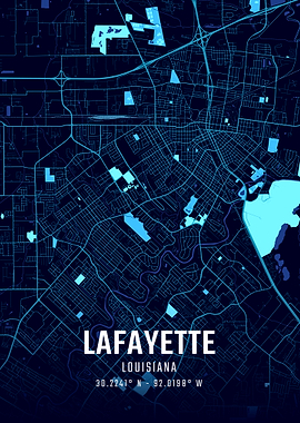 Lafayette Louisiana Midnight City Map