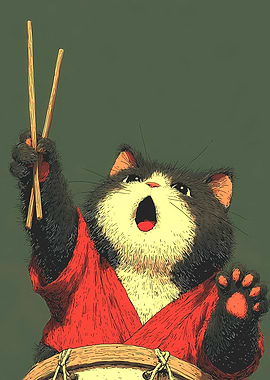Cat Drummer with Chopsticks
