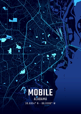 Mobile Alabama Midnight City Map