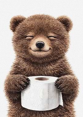 Cute Bear Holding Toilet Paper