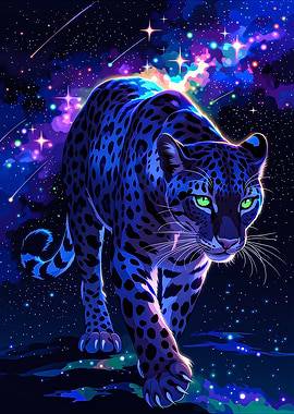 Cosmic Leopard in Starry Night