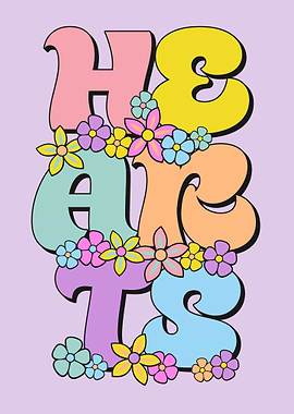 Retro 'HEATS' text with flowers