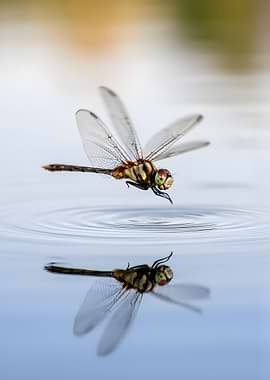 Dragonfly hovering over water