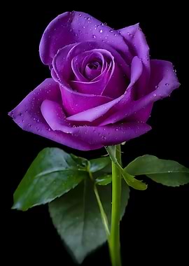 Purple rose with water droplets