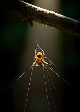 Spider on a web in sunlight