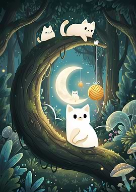 Cute Cats in a Magical Forest