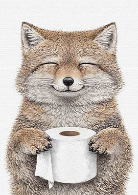 Cute Fox Holding Toilet Paper