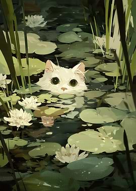 Cat in a Lily Pond