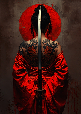 Samurai Woman with Katana and Tattoos