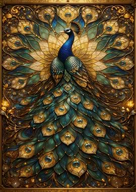 Ornate Peacock Stained Glass Art