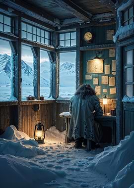 Explorer in a Snowy Cabin