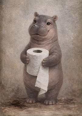 Cute Hippo Holding Toilet Paper