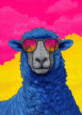 Cool Blue Sheep with Sunglasses