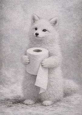 Cute Fox Holding Toilet Paper