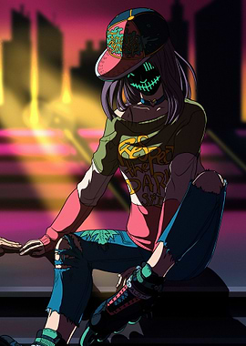 Anime Girl with Mask and Rollerblades