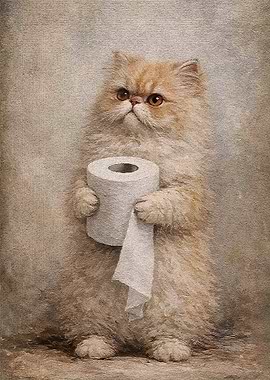 Persian Cat Holding Toilet Paper